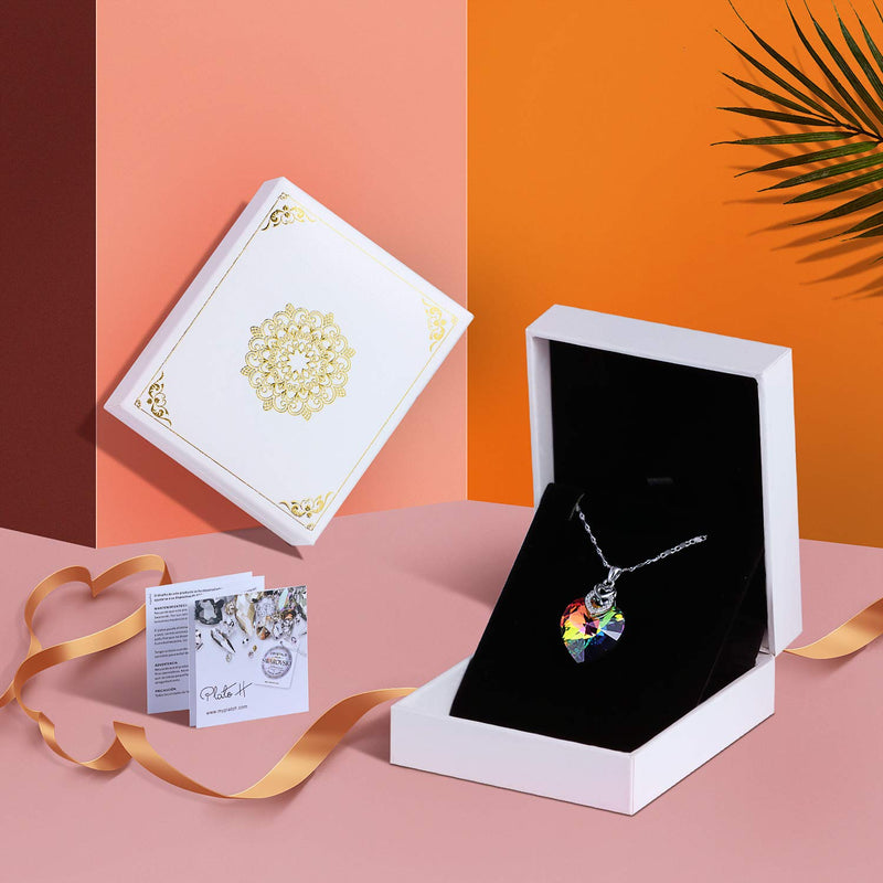 [Australia] - 3 Heart Necklace Crystals from Swarovski for Women Girl Pendant with Elegant Box Dainty Anniversary Jewelry B_Rainbow colors 