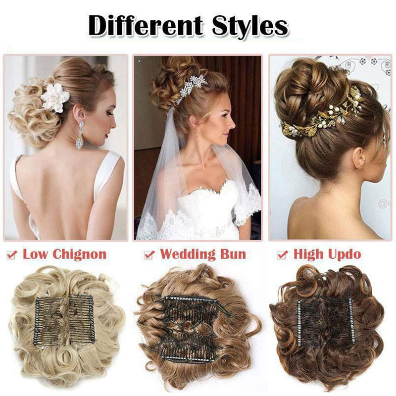 [Australia] - Short Messy Curly Dish Hair Bun Extension Easy Stretch hair Combs Clip in Ponytail Extension Scrunchie Chignon Tray Ponytail Hairpieces Black Black-#1 