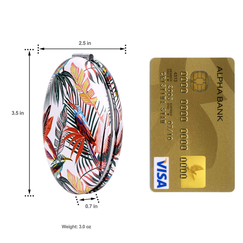 [Australia] - Shatterproof Compact Mirror for Women and Girls, Unique Magnifying Travel Makeup Mirrors, Portable Double-Sided Oval Cosmetic Mirror with Distortion Free, Leaves and Birds Pattern 