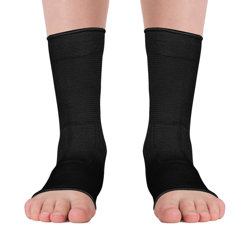 [Australia] - AQF MMA Ankle Support Muay Thai Foot Brace Guard Kick Boxing Sprains Achilles Tendon Pain Relief Protector Elasticated Breathable Compression Sleeve Black M 