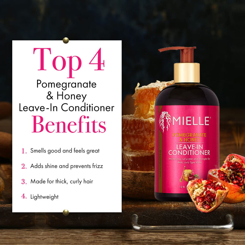 [Australia] - Mielle Organics Pomegranate & Honey Leave-In Conditioner, Moisturizing Curl Primer and Detangler, Repair Damage and Prevent Frizz, Treatment For Thick Curly Hair Type 4 Hair, 12-Fluid Ounces 
