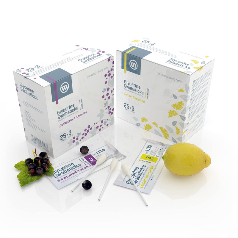 [Australia] - Optimum Medical Glycerin Swabsticks – Lemon or Blackcurrant Flavour Pleasant Tasting Sugar Free Swab Sticks for Dry Mouth Relief and Dental Hygiene (Blackcurrant - Box of 75) Blackcurrant - Box of 75 