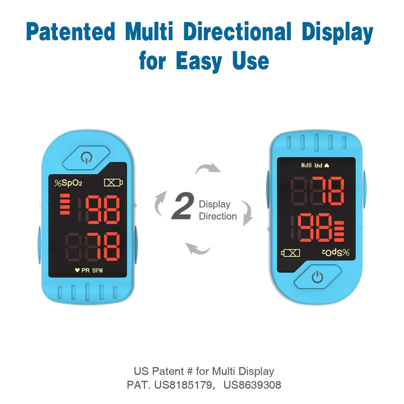 [Australia] - CHOICEMMED Light Blue Finger Pulse Oximeter - Blood Oxygen Saturation Monitor - SPO2 Pulse Oximeter - Portable Oxygen Sensor with Included Batteries - O2 Saturation Monitor with Carry Pouch 