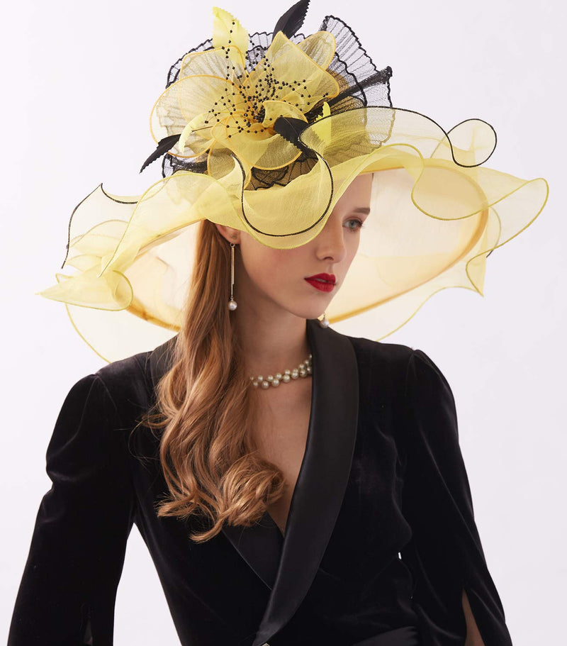 [Australia] - ORIDOOR Women Organza Fascinator Church Kentucky Derby Hat Floral Tea Party Wedding Hat 003d Yellow 