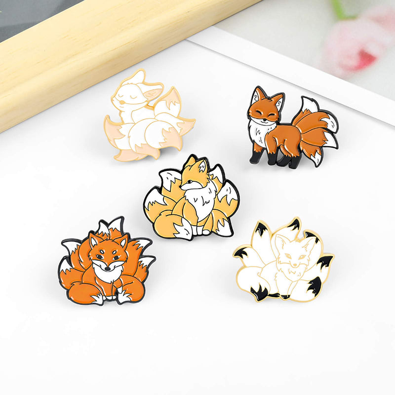 [Australia] - Cartoon Fox Pins Set Cute Enamel Fox with 9 Tails Brooch Lapel Pin Badges Animals Brooches Pin for Bag Clothes Hat 