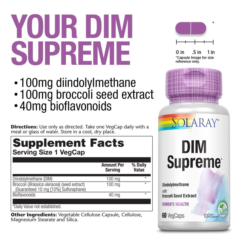 [Australia] - Solaray DIM Supreme 100mg | Menopause & Estrogen Metabolism Supplement with Broccoli Seed Extract | 60 VegCaps 