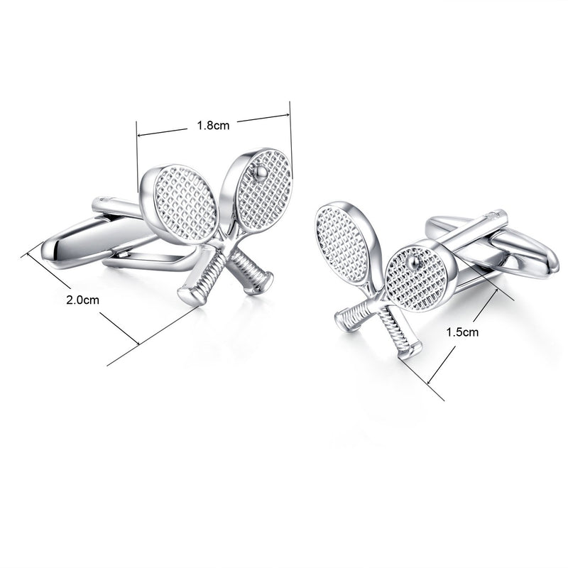 [Australia] - HONEY BEAR Tennis Racquet Silver Sport Cufflinks for Mens Shirt Wedding Gift 