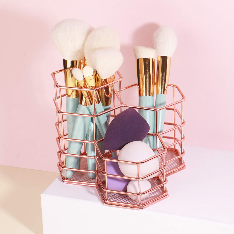 [Australia] - ANNE'S GIVERNY Makeup Brush Holder Metal Organizer Golden Rose Cosmetic Storage Beauty Sponges Blender holder Display 