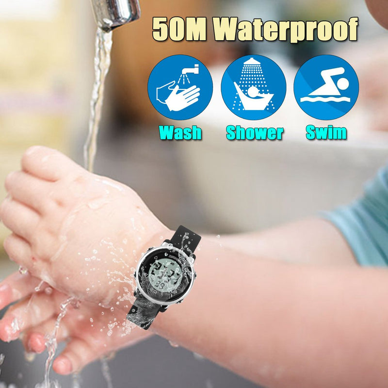 [Australia] - Kid Watch Multi Function 50M Waterproof Sport LED Alarm Stopwatch Digital Child Wristwatch for Boy Girl Black 
