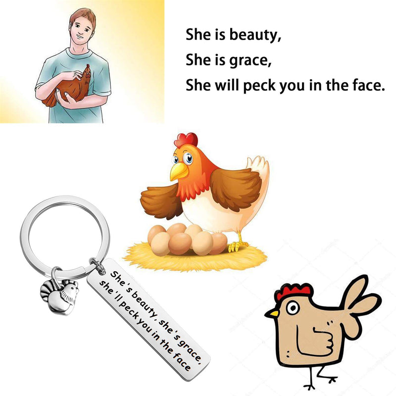 [Australia] - MAOFAED Funny Chicken Gift Chicken Lover Gift Chicken Lady Gift Farmer Gift Hen Gift She is Beauty She is Grace She Will Peck You in The Face Chicken KR 