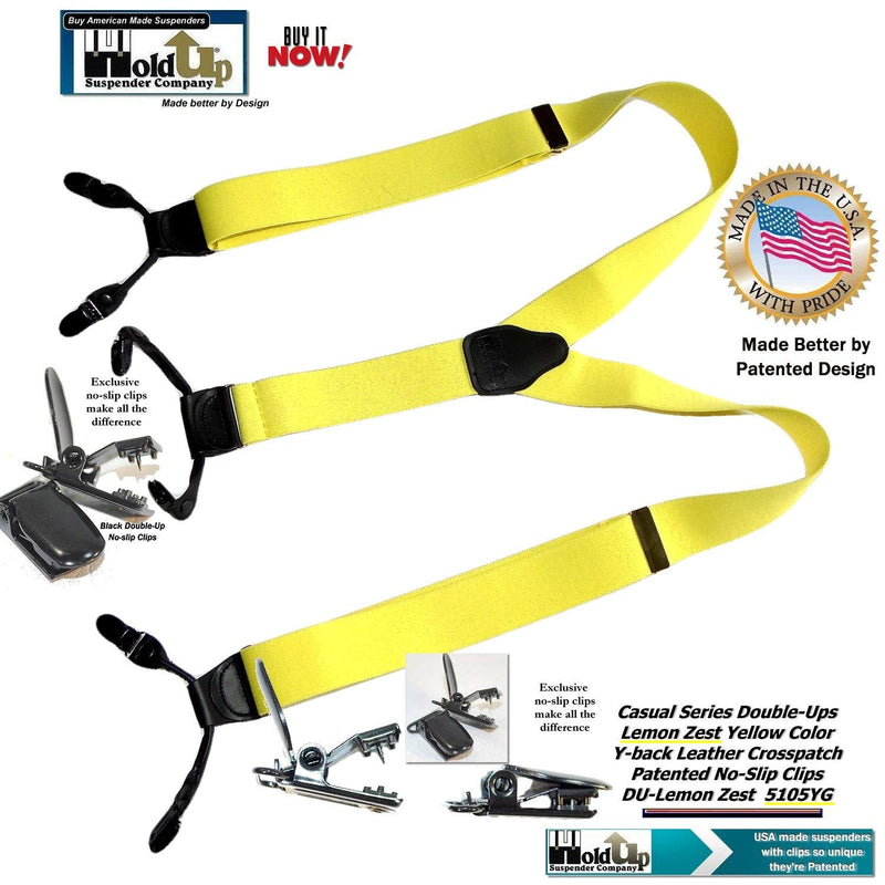 [Australia] - Holdup Suspender Brand Lemon Zest Yellow Dressy Y-back Suspenders in Double-Ups Style with No-slip Clips 