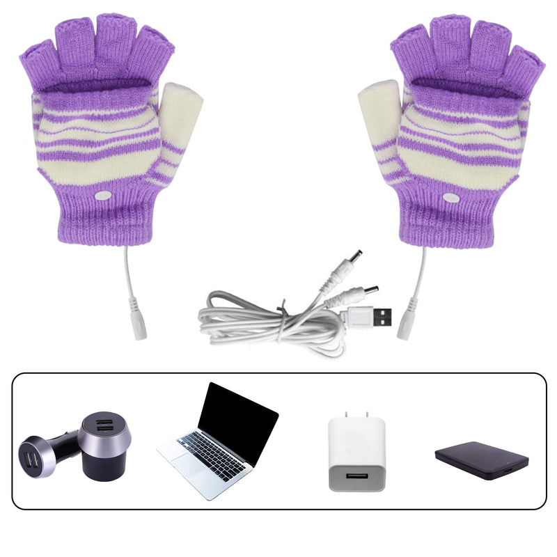 [Australia] - PNGKNYOCN USB Electric Gloves Winter Warm Gloves Heating Fever Gloves dual purpose thin finger and fingerless convertible for Skiing/Outdoor Sports/Winter Warmth(purple) 