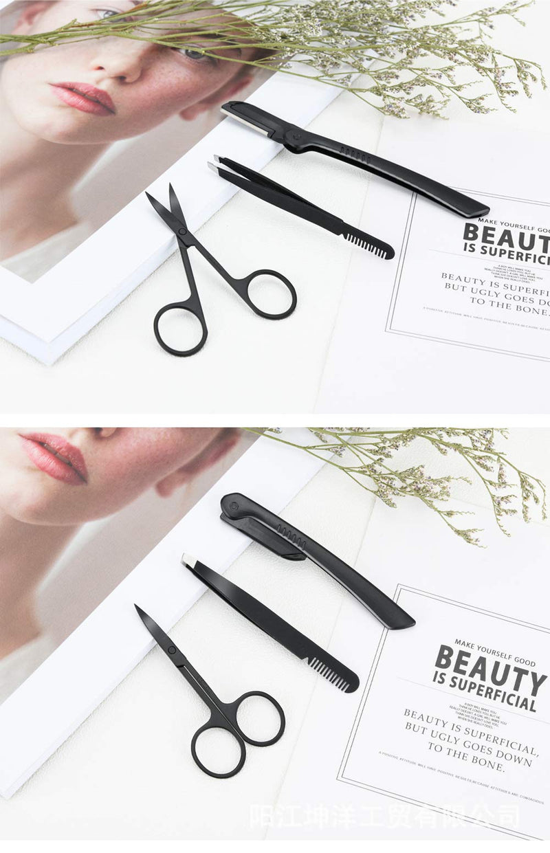 [Australia] - WOIWO Stainless Steel Eyebrow Trimming Set Of Three Sets Of Eyebrow Trimming Small Scissors Set Of Beauty Makeup Tool Set Of Eyebrow Clip Eyebrow Knife Combination Set 