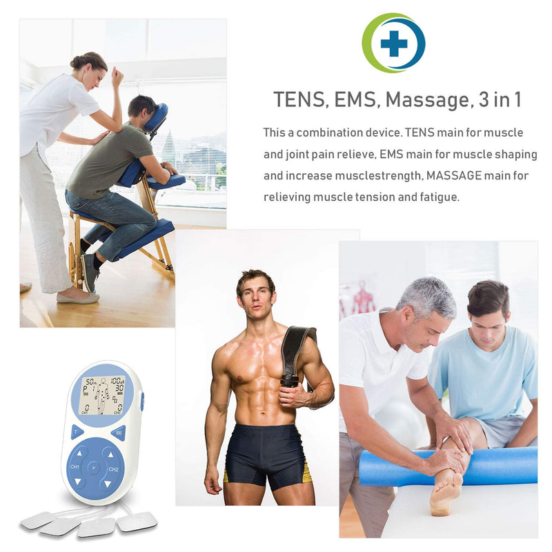 [Australia] - TENS Unit Muscle Stimulator EMS Pulse Massager 2020 Upgrade 3-in-1 Combination with Independent 2 Channels, 32 Preset&2 Manual Modes Professional Handheld Electrotherapy Device for Body Pain Relief 