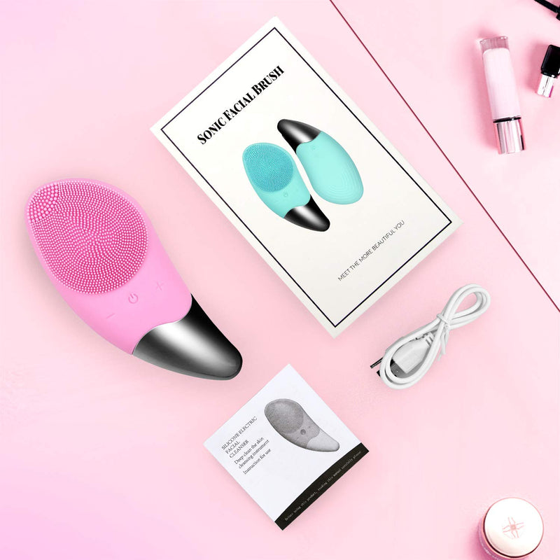 [Australia] - Sonic Facial Cleansing Brush, Electric Silicone Face Brush and Massager, Waterproof Silicone Face Scrubber for Deep Cleansing, Exfoliating, Blackhead Removing, Rechargeable,Pink A-Pink 