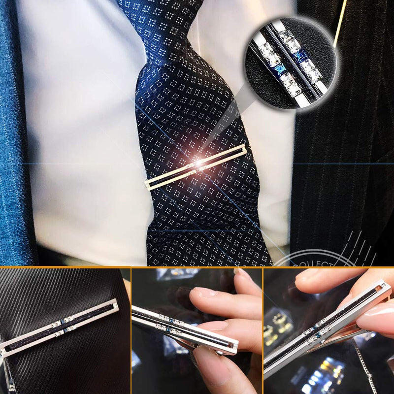 [Australia] - BagTu Shinning Galaxy Cufflinks and Tie Clip Set with Gift Box and Greeting Card, Strip Galaxy Dark Blue Cufflinks and Tie Clip Gift Set for Men 