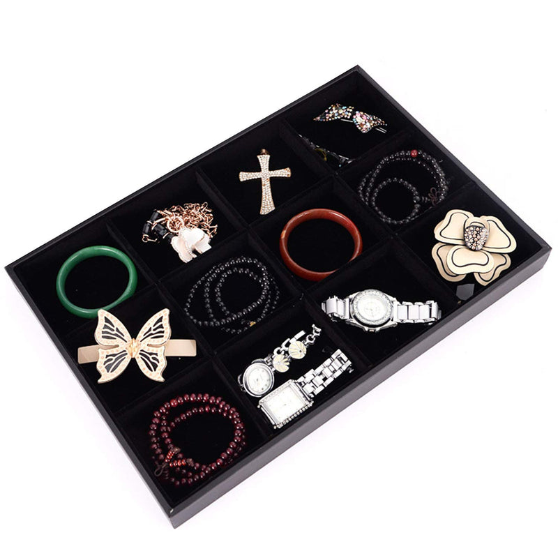 [Australia] - Pimuza Black Velvet Stackable 12 Grid Jewelry Tray for Women Gemstone Pendant,Diamond,Showcase Display Organizer Holder Storage Modern Box Case Pad Stackers for Valet Closet,Decorate Vanity Table 