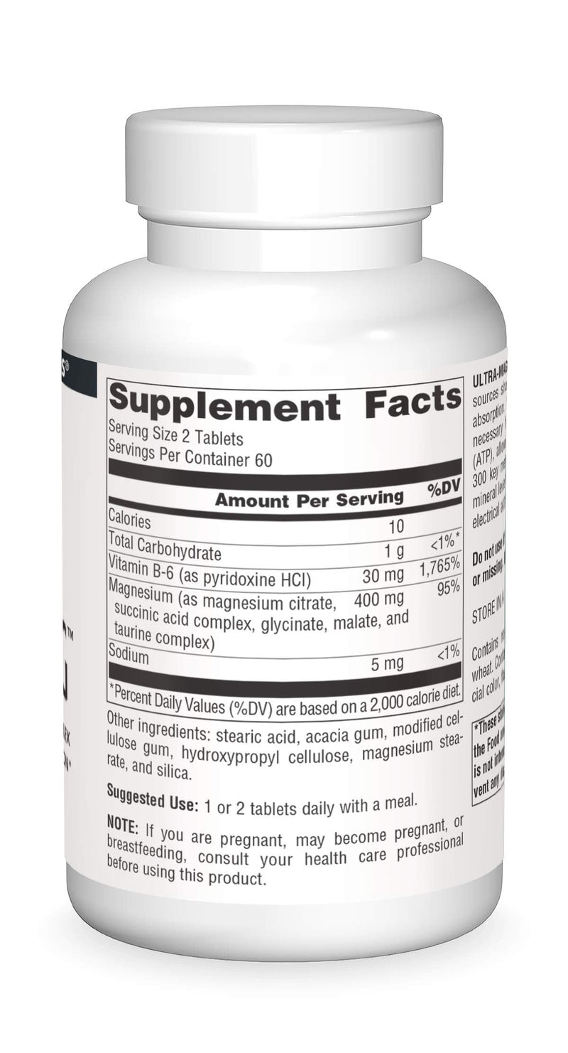 [Australia] - Source Naturals Ultra-Mag High-Efficiency Magnesium Complex - Maintains Muscle & Nerve Function - 120 Tablets 1 120 Count (Pack of 1) 