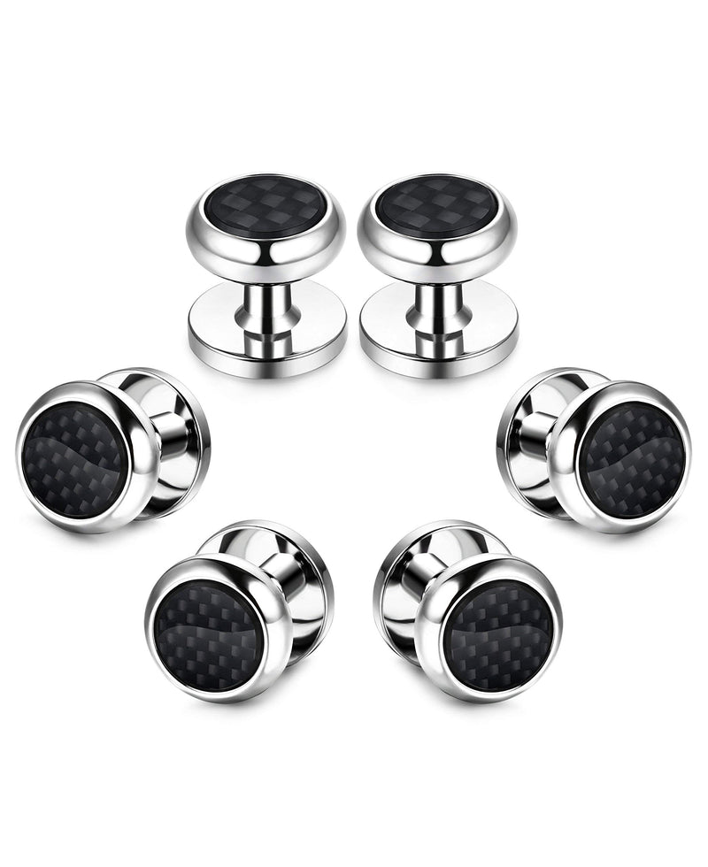 [Australia] - LOYALLOOK 8pcs Mens Carbon Fiber Cufflinks and Shirt Studs Set Tuxedo Shirts Business Wedding Silver Black Gold Tone … 8pcs Sliver-Tone 