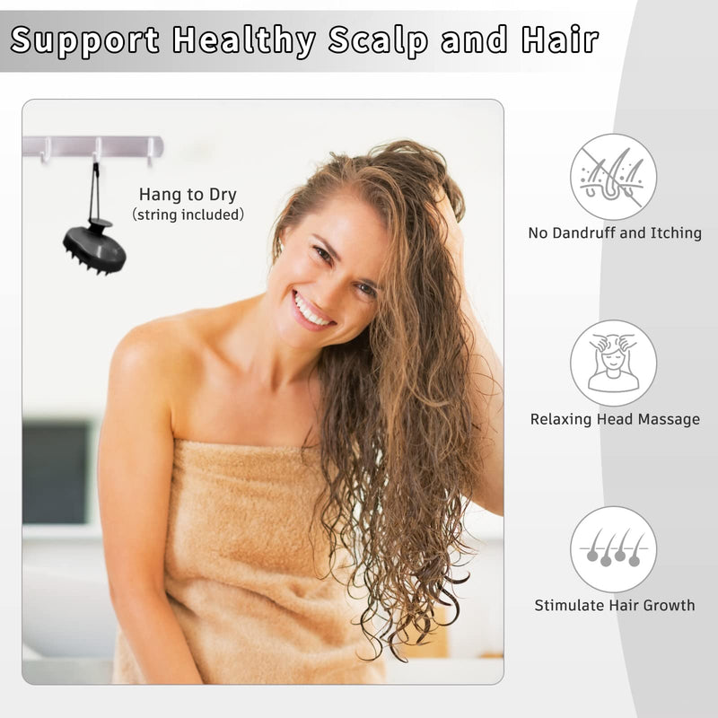 [Australia] - FREATECH Scalp Massager Shampoo Brush with Soft & Flexible Silicone Bristles for Hair Care and Head Relaxation, Ergonomic Scalp Scrubber/Exfoliator for Dandruff Removal and Hair Growth, Black 