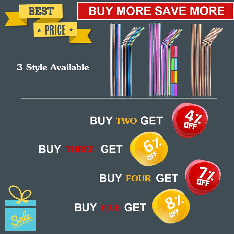 [Australia] - Set of 8 Reusable Metal Straws and Cleaner, 8.5'' Coloured Stainless Steel Straws Reusable, (4 Straight + 4 Bent + 2 Brushes Reusable Straws Drinking) by AniSqui 