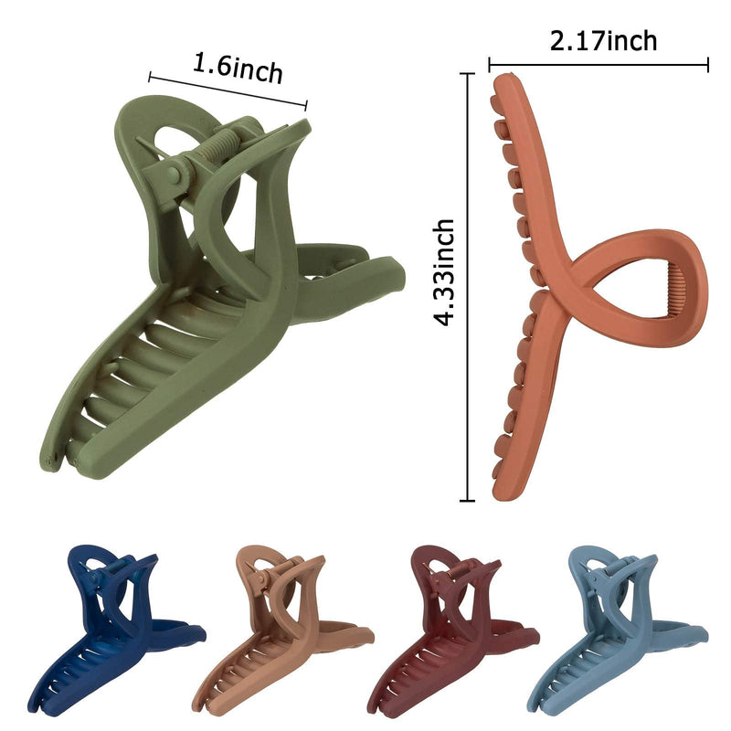 [Australia] - Whaline Hair Claw Clip 6 Color Hair Jaw Clamp Clips 4.3 Inch Nonslip Hair Claw Strong Hold Matte Butterfly Clip Clamp Hair Styling Accessories for Women Girls Thin Thick Fine Hair 