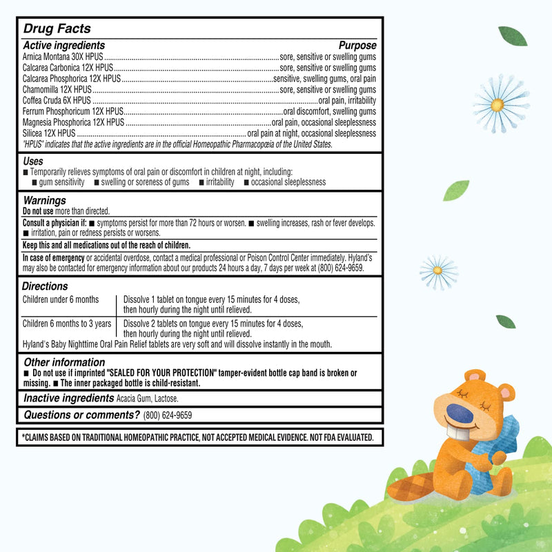 [Australia] - Hyland's Naturals Baby Nighttime Soothing Oral Discomfort/Pain Relief Tablets with Chamomilla, Irritability & Swelling, Basic, 125 Count, Package may vary 