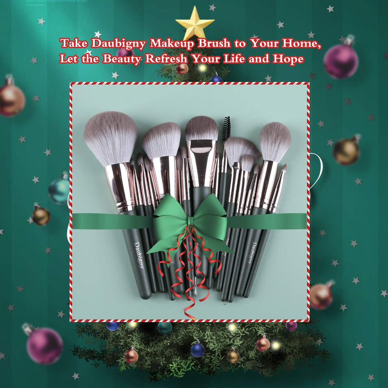 [Australia] - Makeup Brushes, Daubigny 16Pcs Complete Green Premium Synthetic Makeup Brush Set with Professional Foundation Brushes Powder Concealers Eye shadows Blush Makeup Brush for Perfect Makeup 