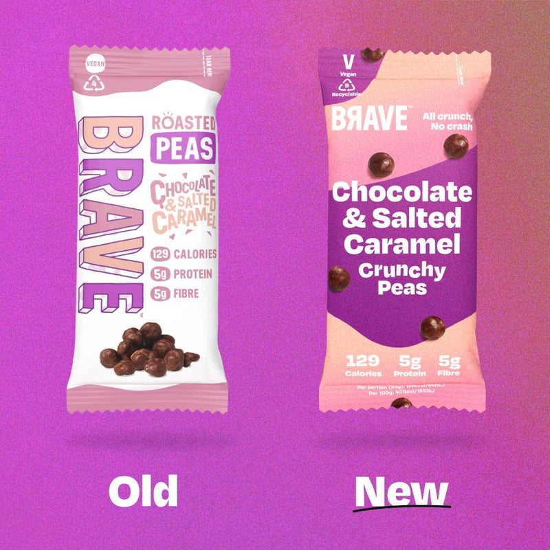 [Australia] - BRAVE Roasted Peas: Chocolate & Salted Caramel - Delicious Healthy Snacks - Vegan, Dairy-free - Source of Plant Protein & Fibre - Lower Sugar - Plant-based - Box of 12 packs (30g each) 