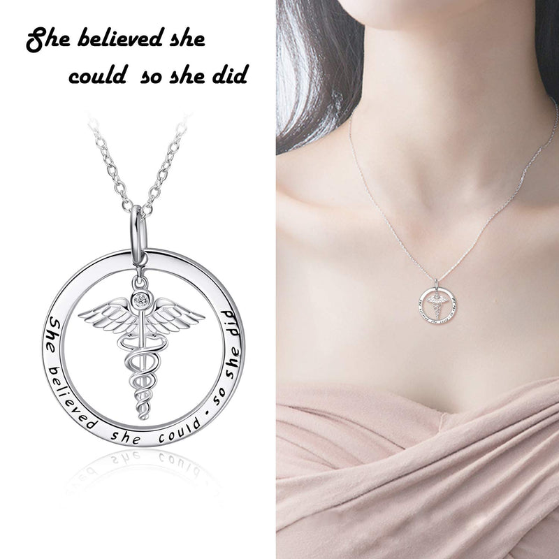 [Australia] - WINNICACA [ Caduceus and Stethoscope ] Sterling Silver Nurse Themed Pendant Necklace Mother Day Jewelry Gifts for Women Nurse Doctor Student Caduceus Necklaces 