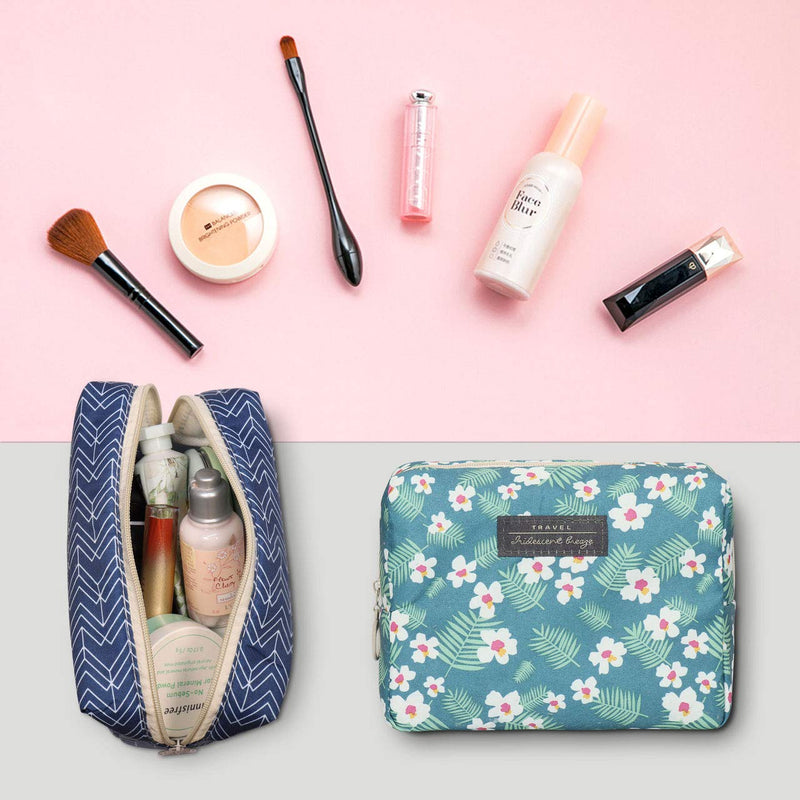 [Australia] - Gdpaddy Small Travel Makeup Bags for Women,Retro Floral Cosmetic Organizer Bag Waterproof Toiletries Storage Pouch - 2 Pcs (blue) blue 