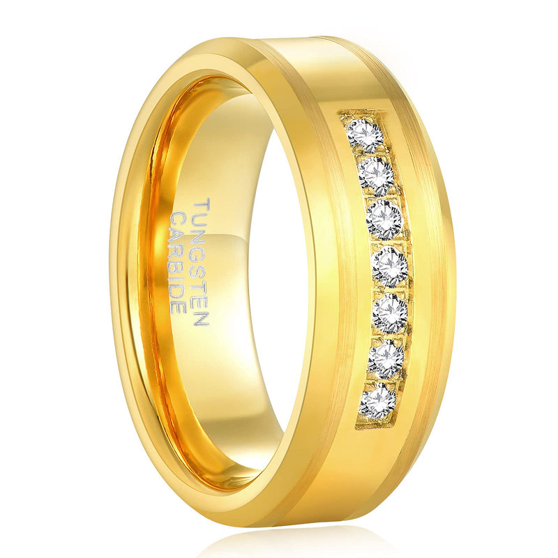 [Australia] - KAMASATO 8mm Mens Tungsten Wedding Band Cubic Zirconia High Polish Engagement Eternity Rings for Men Silver/Gold Comfort Fit 8mm-Gold 7 