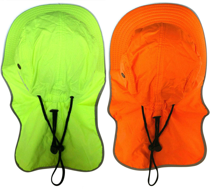 [Australia] - Men High Visibility Sun Hat with Neck Flap Wide Brim Boonie Hat Bucket Cap Packable Adjustable 2pcs (Orange+lime) 