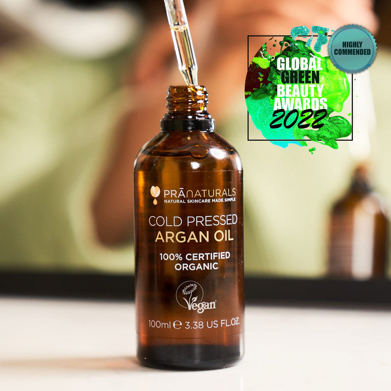 [Australia] - PraNaturals 100% Organic Moroccan Pure Natural Argan Oil for Face & Body 100ml – Rich in Vitamin E for Healthy Skin, Hair & Nails – No Parabens or SLS – Vegan, Cruelty-Free 