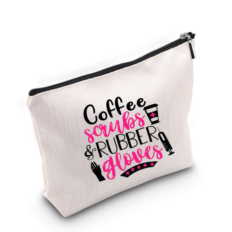 [Australia] - LEVLO Funny Nurse RN Gifts Nurse Appreciation Gift Coffee Scrubs and Rubber Gloves Makeup Bags Nurse Graduation Gift (Coffee Scrubs and Rubber Gloves) 