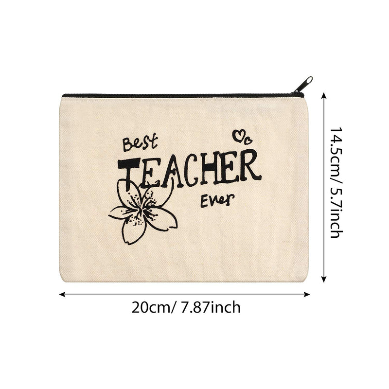 [Australia] - 12 Pieces Teacher Makeup Pouch Canvas Cosmestic Bag with Zipper Cosmetic Purse Travel Toiletry Case Pencil Bag for Teacher Appreciation Gift (Heart and Flower Pattern) Heart and Flower Pattern 