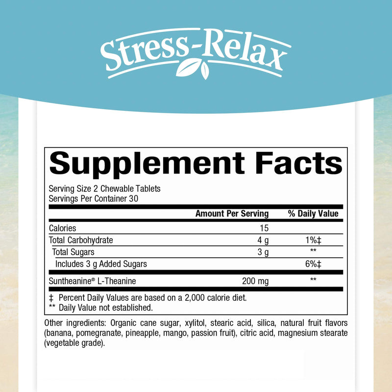 [Australia] - Stress-Relax Chewable Suntheanine L-Theanine 100 mg by Natural Factors, Non-Drowsy Stress Support for Mental Calmness and Relaxation, Tropical Fruit Flavor, 60 Tablets 60 Count (Pack of 1) Standard Packaging 