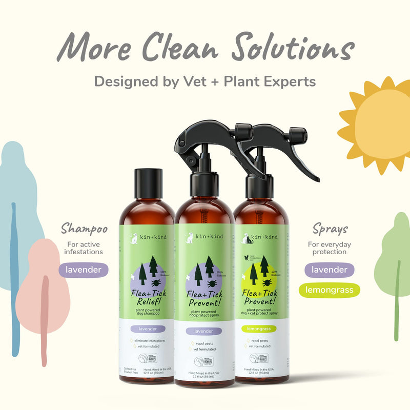 [Australia] - kin+kind Flea and Tick Spray for Dogs (12 fl oz) - Plant Based Repel Spray - Vet Formulated with Organic Coconut and Olive Oil - Made in USA 