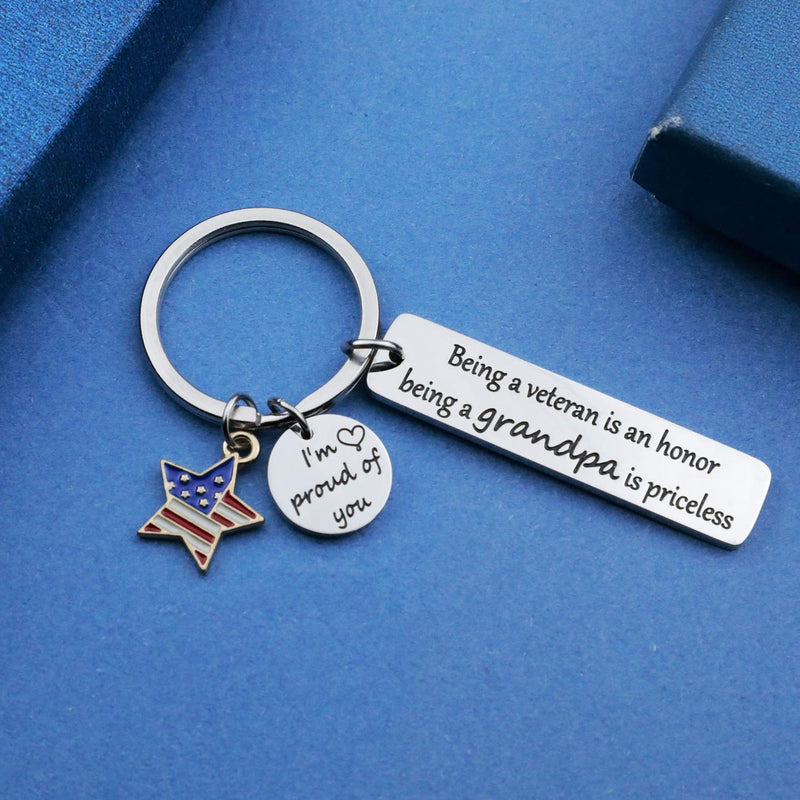 [Australia] - Military Veteran Keychain Military Veteran Gifts USA Flag American Charm Keychain Being A Veteran Is An Honor Being A Grandpa Is Priceless Marine Navy Army Air Force(veteran grandpa-KR) 