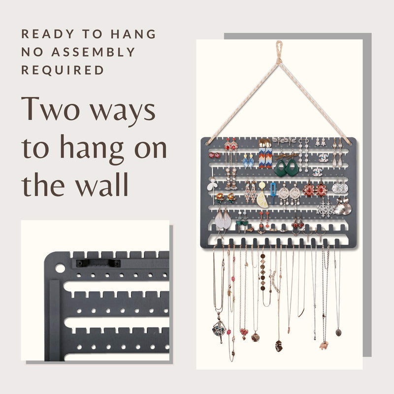 [Australia] - Wooden Jewelry Organizer Wall Mounted, Hanging Jewelry Organizer Earring Organizer Necklace Holder Bracelet Holder Over The Door, Jewelry Holder for Earrings, Necklaces & Rings Black 16W*11L 