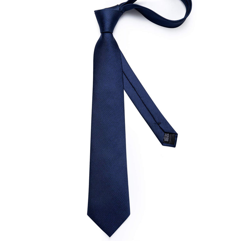 [Australia] - DiBanGu Men's Silk Necktie Solid Plain Tie and Pocket Square Cufflink Set Formal Business Wedding 03 Navy Blue 