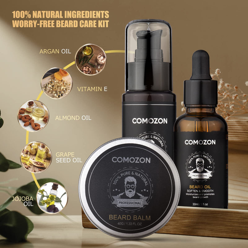 [Australia] - Beard Grooming Kit for Men, Beard Kit Gifts for Him, Beard Growth Kit with Beard Oil, Beard Shampoo, Beard Comb, Beard Brush, Beard Balm, Beard Scissors, Best Beard Men Gifts 