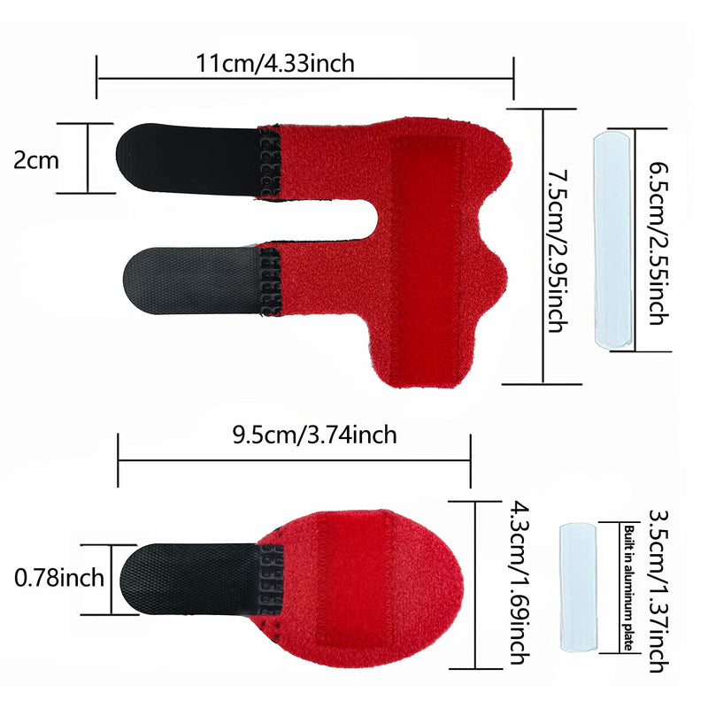 [Australia] - Trigger Finger Splints, 4 PCS Adjustable Fixing Sleeves Fractures Splints for Broken Finger, Pinky Finger, Injured Finger Ideal, Sport Injuries (Red + Black) Red + Black 