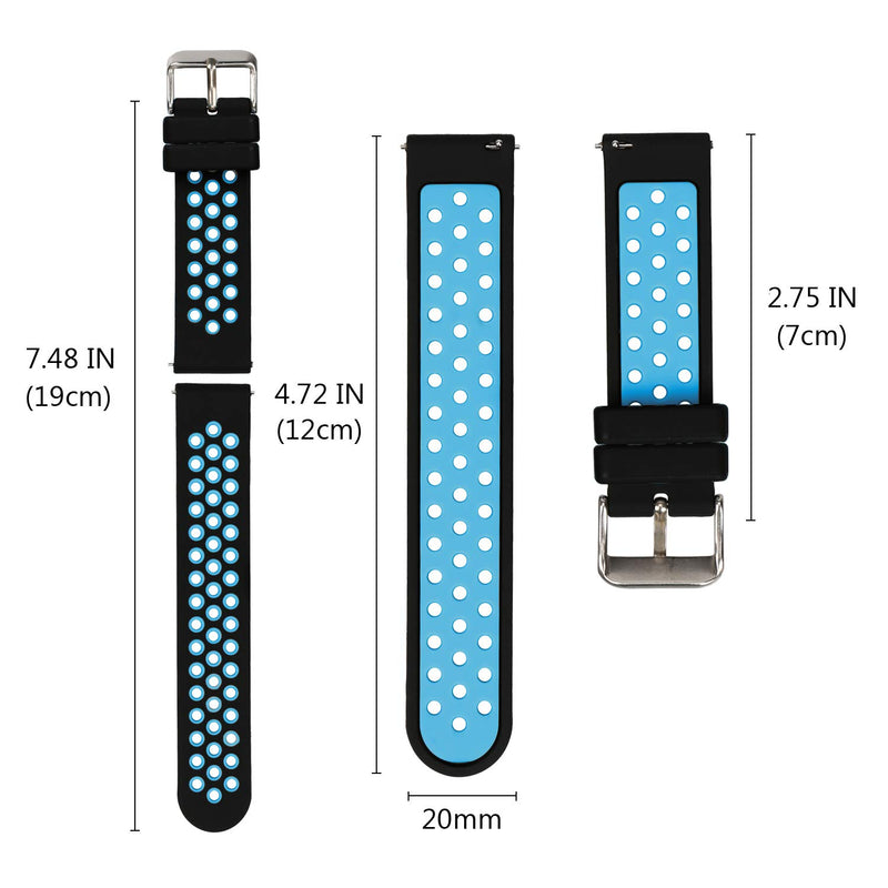 [Australia] - Universal 18mm 20mm 22mm 24mm Width Silicone Watch Band Replacement, Choose Size and Color 16mm Black-Blue 