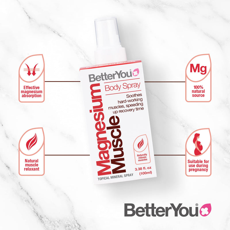 [Australia] - BetterYou Magnesium Oil Spray for Muscles, 3.38 Fl Ounce Magnesium Muscle Body Spray 