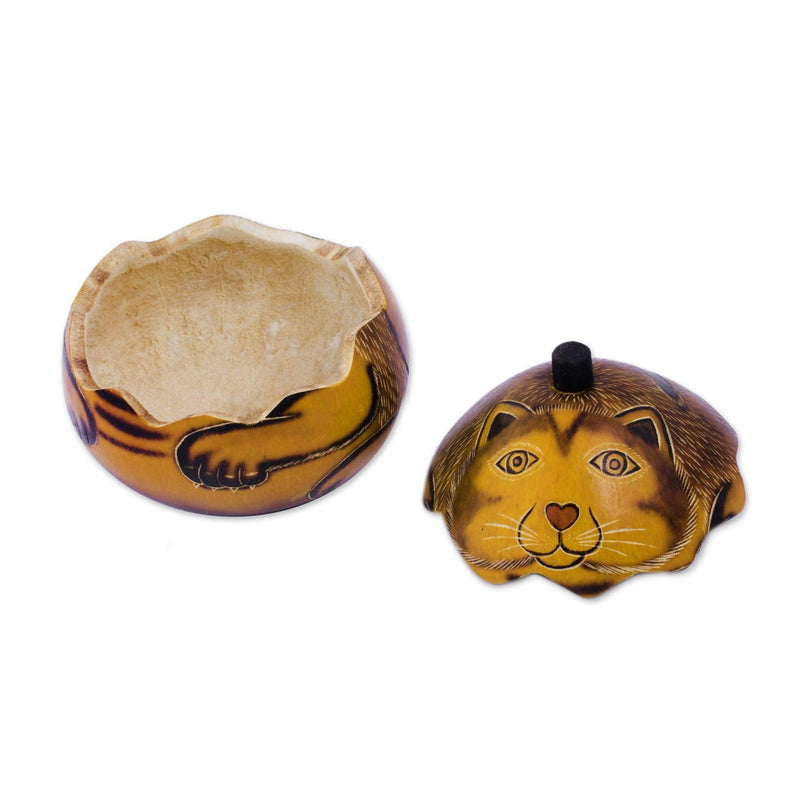 [Australia] - NOVICA Dried Mate Gourd Cat Jewelry Box, Brown, Andean Feline' 