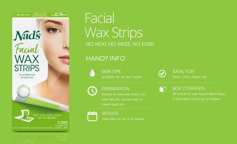 [Australia] - Nad's Facial Wax Strips, Fragrance free, 24 Count (Pack of 2) 