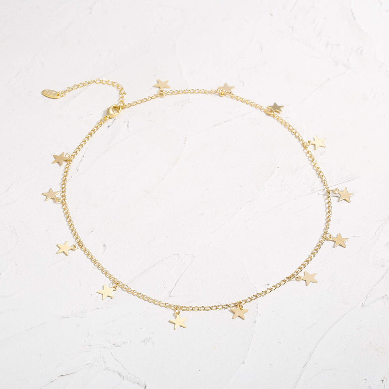 [Australia] - Fremttly Star Choker Necklaces Disc Coin Handmade Simple 14K Gold Plated/Silver Plated Delicate Dainty Star and Bead Chain Chokers Necklaces Thin Heart Pendant Necklaces Gift for Women Gold Star 
