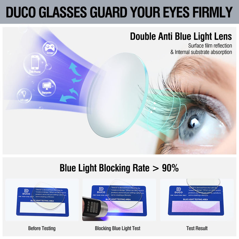 [Australia] - DUCO Blue Light Filter Glasses for Women Men Without Strength Glasses for PC/TV/Gaming/Mobile Phone with UV Protection Blue Filter Glasses 5201 Light Black 