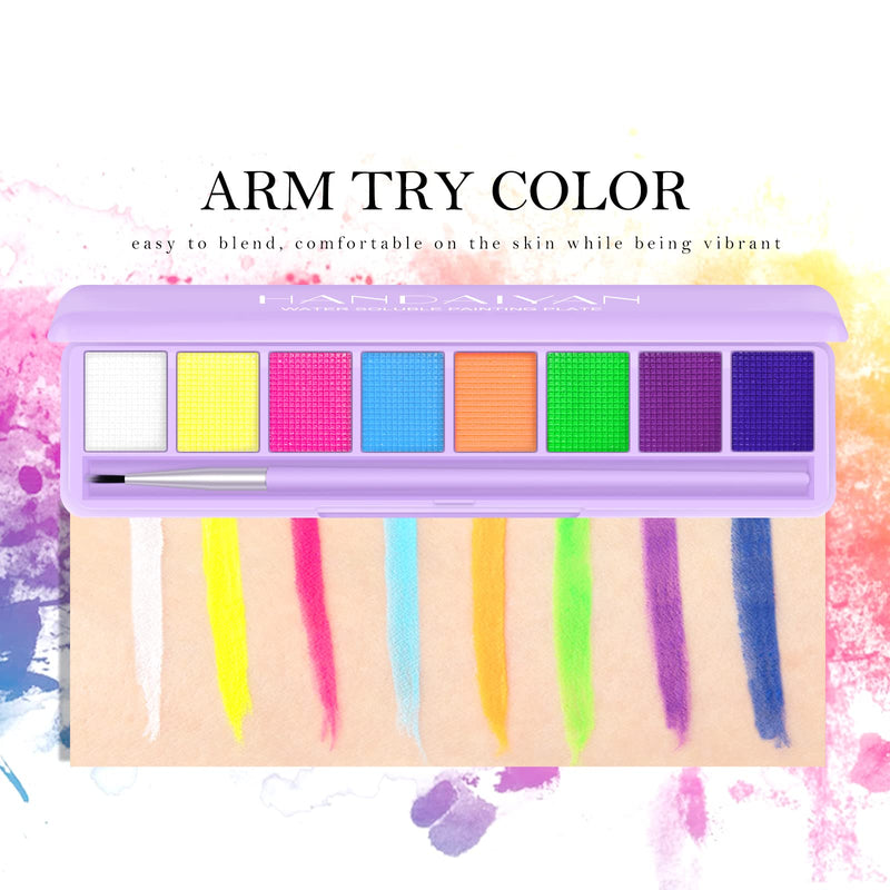 [Australia] - KYDA 8 Colors UV Glow Eyeliner Palette, Water Activated Eyeliner Palette, Highly Pigmented Eyeshadow Eyeliner Makeup Palette, Body Face Paint Makeup with Eyeliner Brush-Set A 